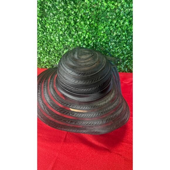 Vtg Sears Black Swinger Kentucky Derby Hat Wide Brim Ostrich Feather Rose NWT